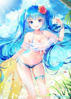 yuna,初音ミク,VOCALOID,jpeg_artifacts,水着,泳装,湿身