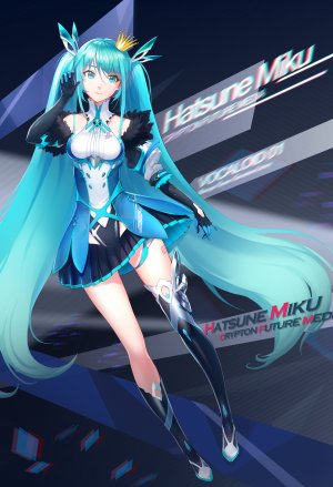 初音ミク,VOCALOID,samanta,黑丝,碧眼,青发,皇冠,長手袋,手套,发饰,kneehighs,长发,视线正对,迷你短裙,短裙,single,双马尾