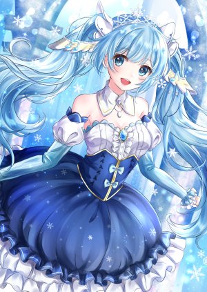 さくらりお,初音ミク,雪ミク,VOCALOID,cleavage,连衣裙