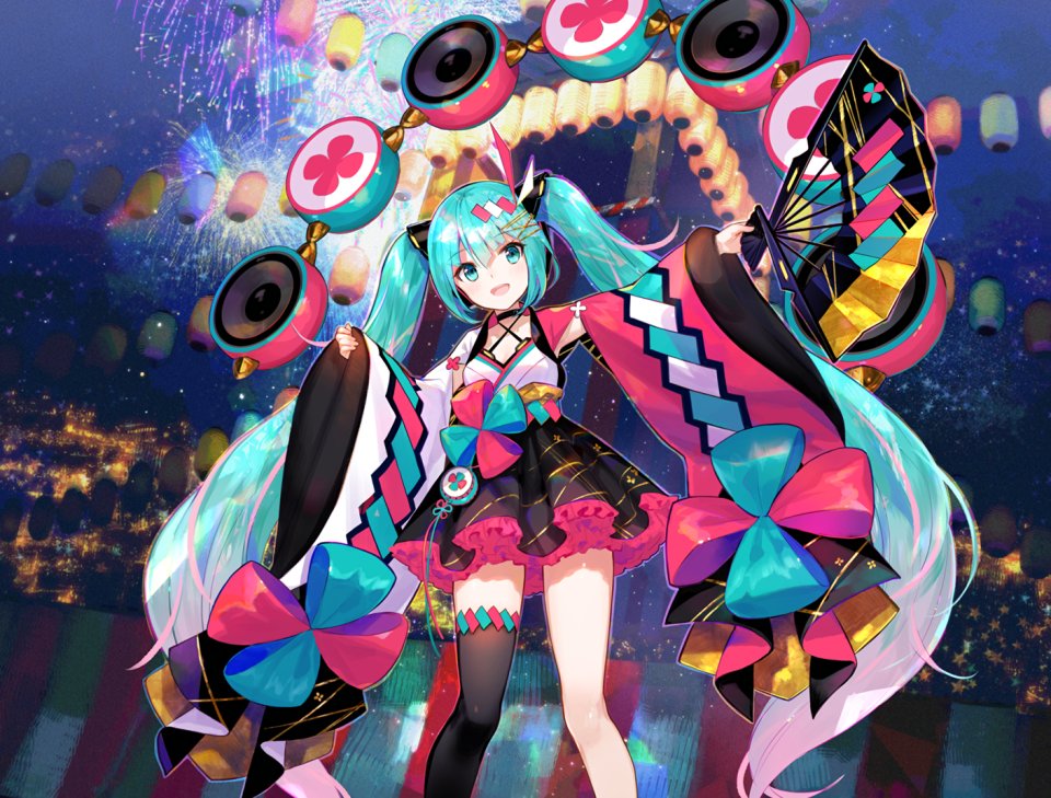 藤ちょこ 初音ミク VOCALOID 项圈 乐器 和服 长发 短裙