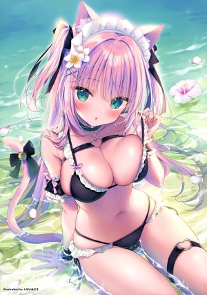 しばいぬ_にき,兽耳,水着,garter,女仆,猫耳,泳装,脱衣