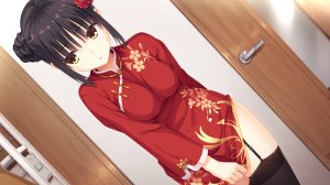 むりりん,四季夏目,Yuzusoft,惑星咖啡与死神之蝶,游戏CG,黑发,脸红,旗袍,中华娘,黑丝