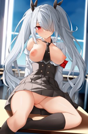 zeno,銀鏡イオリ,蔚蓝档案,breasts,nipples,No-Bra,nopan,猫咪,制服,掀裙,uncensored