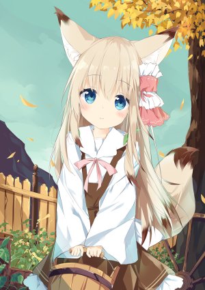 原创,くしだ,兽耳,前发,脸红,茶发,连衣裙,发饰,holding,长发,长袖,视线正对,衬衫,天空,笑顔,single