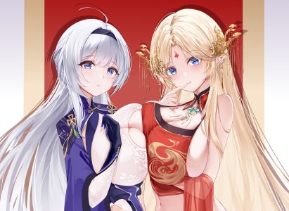 碧蓝航线,ブレスト,マインツ,brest,mainz,lieend,长发,视线正对,前发,breasts,碧眼,金发,银发,呆毛,少女,发饰