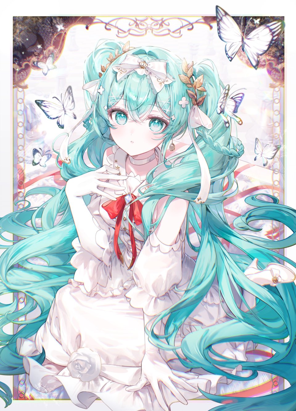 初音ミク VOCALOID Atwomaru 蝴蝶 项圈 连衣裙 全身 手套
