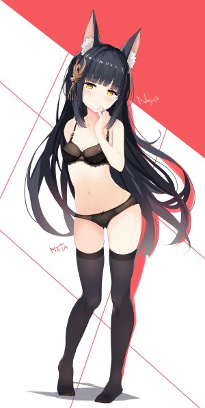 長門,碧蓝航线,hamiro,兽耳,黑发,黑丝,bra,breasts,狐娘,全身,发饰,lingerie,长发,露脐,胖次,指环,single,丝袜,下着,超长发,黄色眼