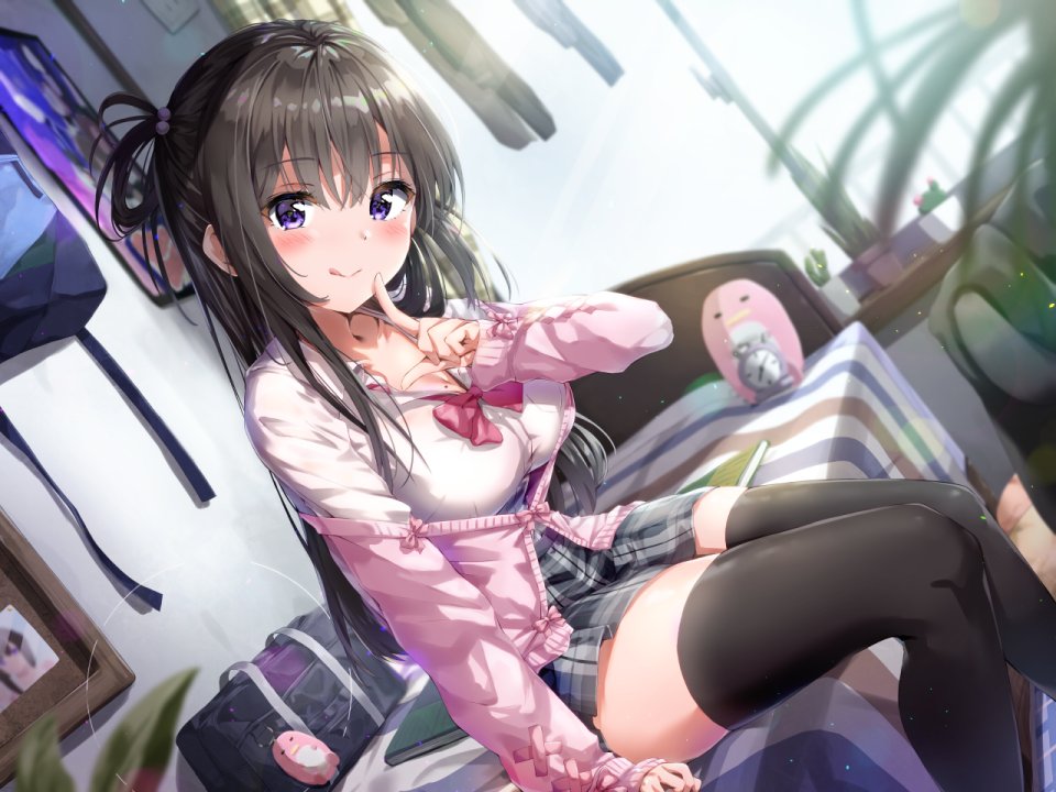 原创 Kuria 前发 黑发 黑丝 脸红 胸部 Cleavage