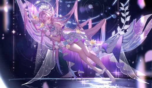 崩坏：星穹铁道,yolanda,breasts,连衣裙,全身,光晕,长发,粉发,尖耳,single,超长发