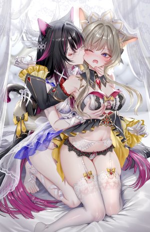 pottsness,columbina,sandrone,原神,兽耳,bra,吊带袜,猫耳,No-Bra,胖次,看穿,长筒袜,丝袜,百合