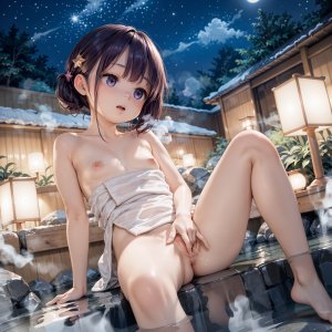 0utbackman,原创,前发,露肩,沐浴,黑发,脸红,breasts,茶发,包子頭,发饰,holding,灯笼,长发,视线正对,自慰,露脐,nipples,No-Bra,nopan,nude,温泉,開口,紫色眼,紫发,AI生成图