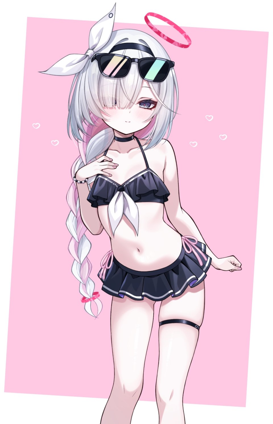 普拉娜 蔚蓝档案 Fukemachi 水着 三股辫 灰发 光晕 长发