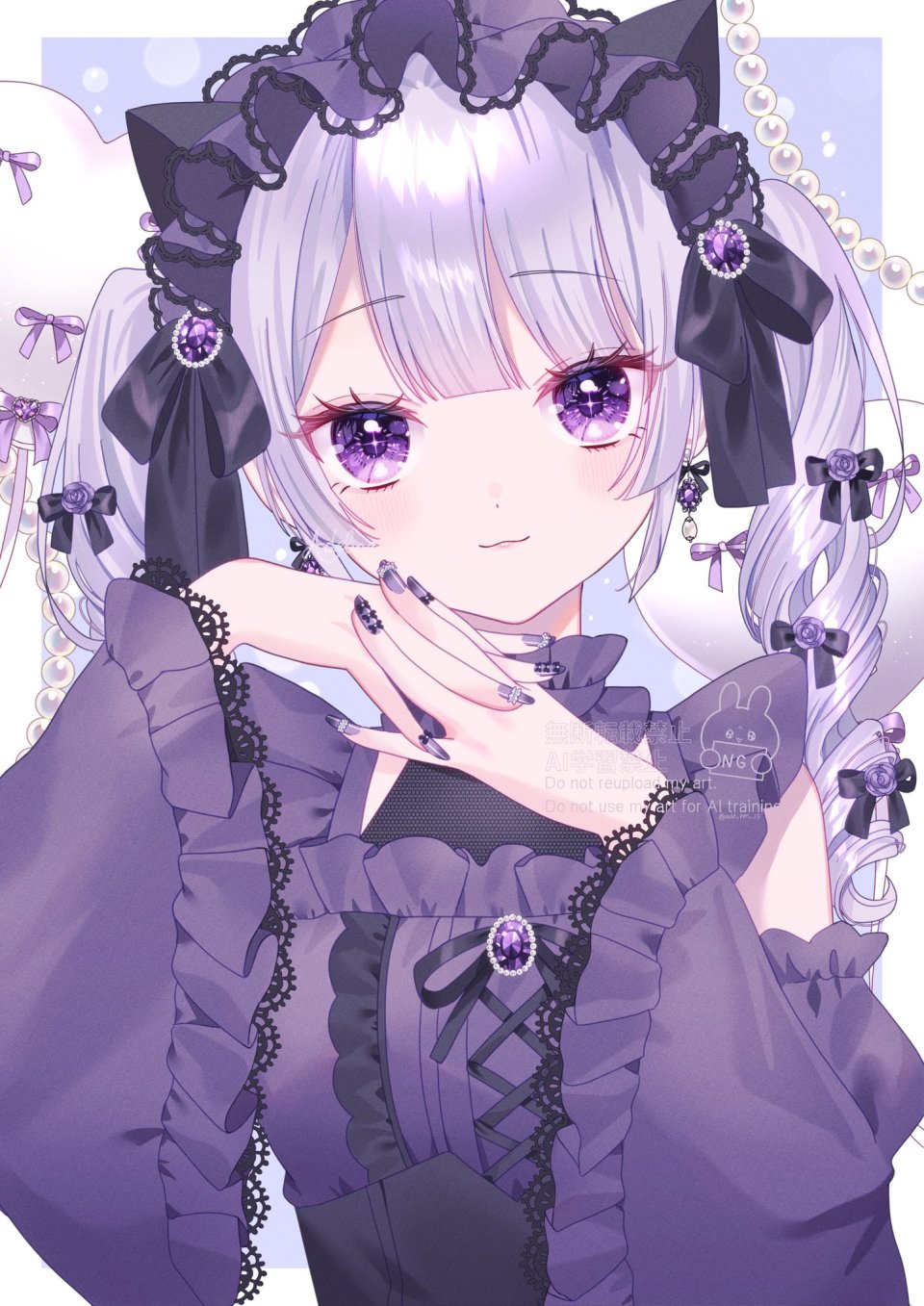 原创 あでりーぬ 项圈 灰发 视线正对 紫色眼 衬衫 笑顔