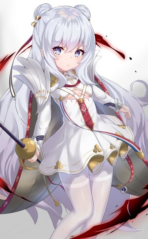 碧蓝航线,ル・マラン,ponta,长发,single,長身像,视线正对,前发,碧眼,holding,银发,少女