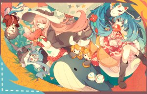 冬月がと,初音ミク,鏡音レン,鏡音リン,KAITO,巡音ルカ,MEIKO,VOCALOID,チビ