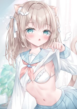 小日向ほしみ,兽耳,萝莉,猫耳,制服,泳装,脱衣,翅膀