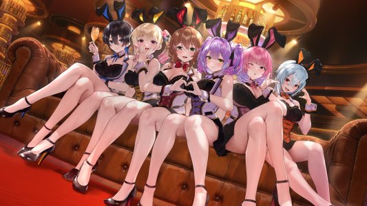 bunny_garden,乾和音,兽耳,黑发,金发,碧眼,脸红,领结,三股辫,breasts,茶发,cleavage,绿色眼,视线正对,迷你短裙,挤眼,粉发,紫发,红色眼,缎带,短发,短裙,白发,黄色眼