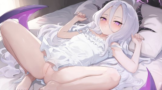 nekoyaliu,空崎日奈,蔚蓝档案,恶魔,连衣裙,光晕,horns,萝莉,胖次,panty_pull,猫咪,掀裙,uncensored,翅膀