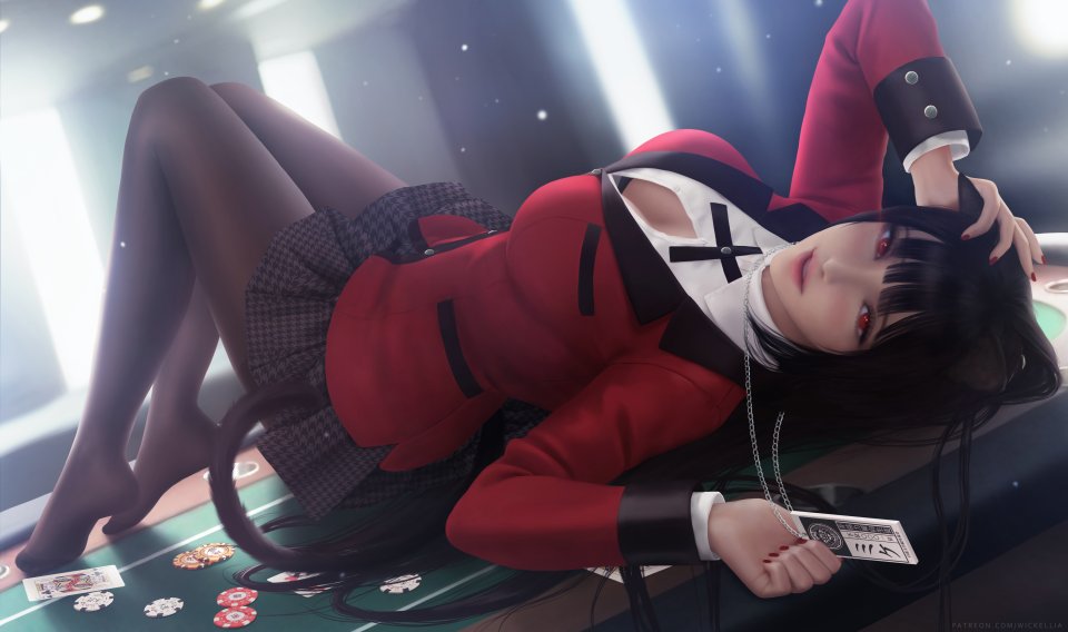 Wickellia 蛇喰夢子 Kakegurui 兽耳 Bra 猫耳 裤袜 制服