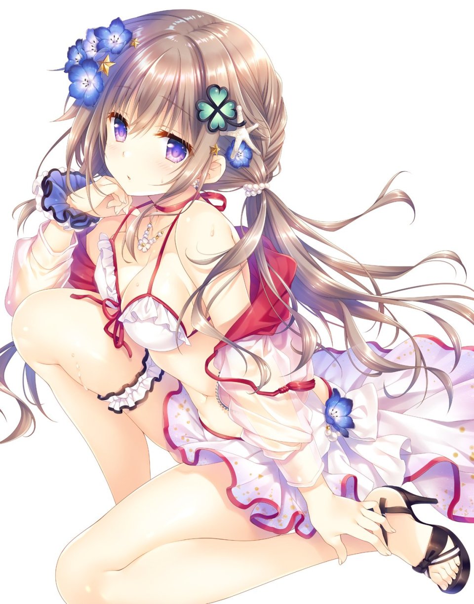 仁科心 同棲から始まるオタク彼女の作りかた 馆川まこ 露肩 水着 Breasts 茶发 项圈