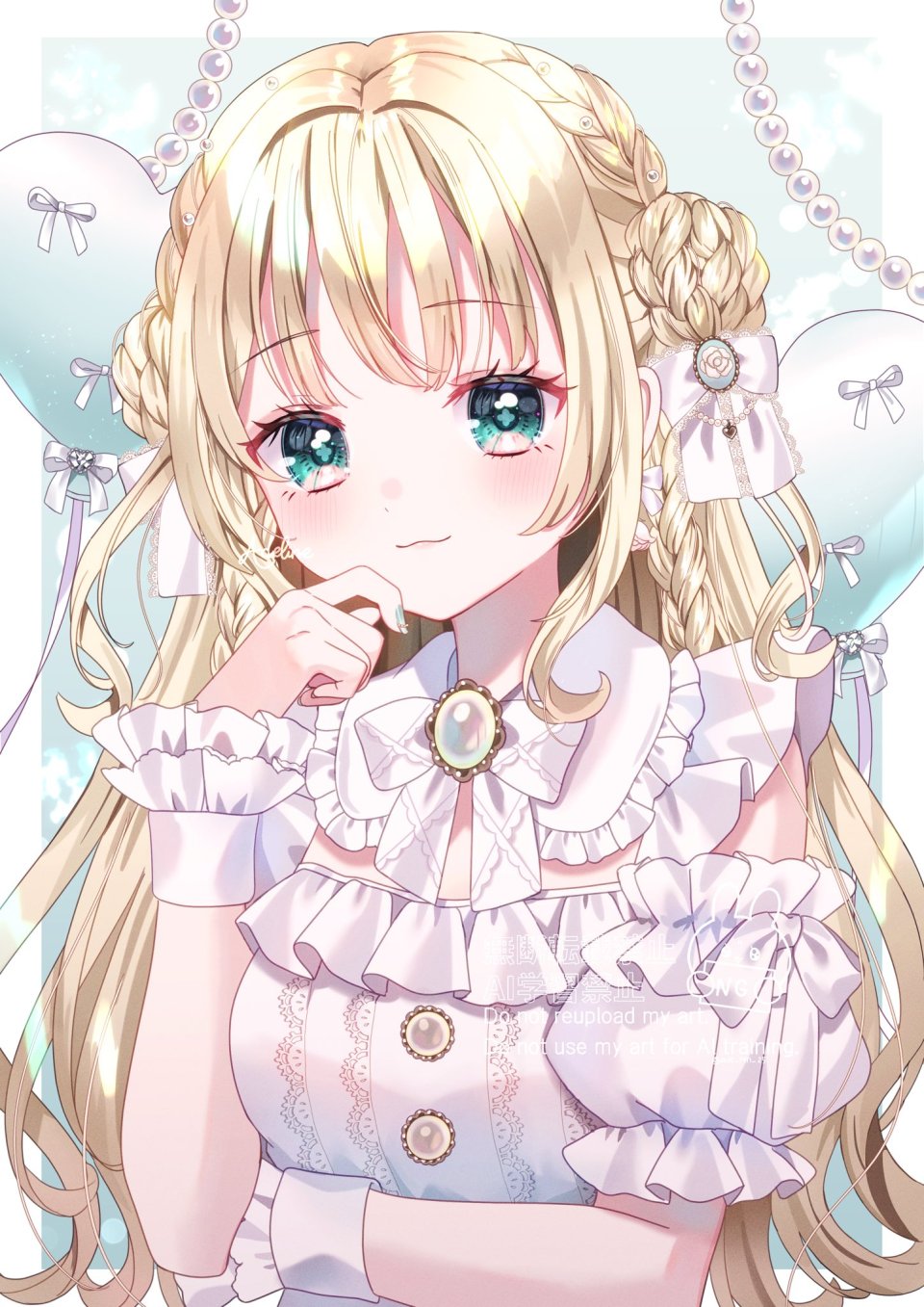 原创 あでりーぬ 金发 脸红 三股辫 绿色眼 包子頭 长发