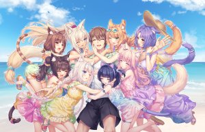 巧克力,フレーズ,枫,水無月時雨,香草,ネコぱら,sayori,兽耳,海滩,铃,金发,碧眼,青发,脸红,三股辫,breasts,棕色眼,茶发,猫耳,猫娘,猫尾,cleavage,连衣裙,游戏CG,绿色眼