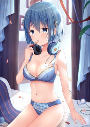 美樹さやか,魔法少女まどか☆マギカ,kkkk12103,碧眼,青发,bra,胸部,cleavage,横乳,胖次,短发,single,下着