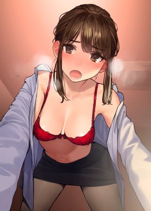 yom,ganbare_douki-chan,bra,cleavage,衬衫,黑丝