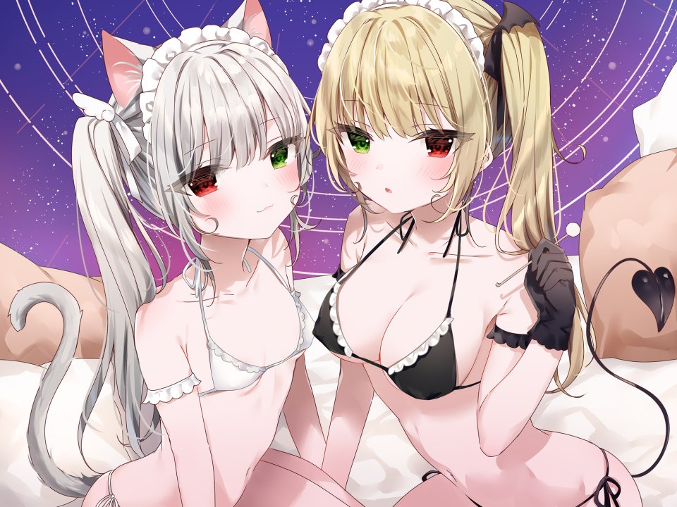 まふゆ 原创 兽耳 金发 脸红 Bra Breasts 猫娘