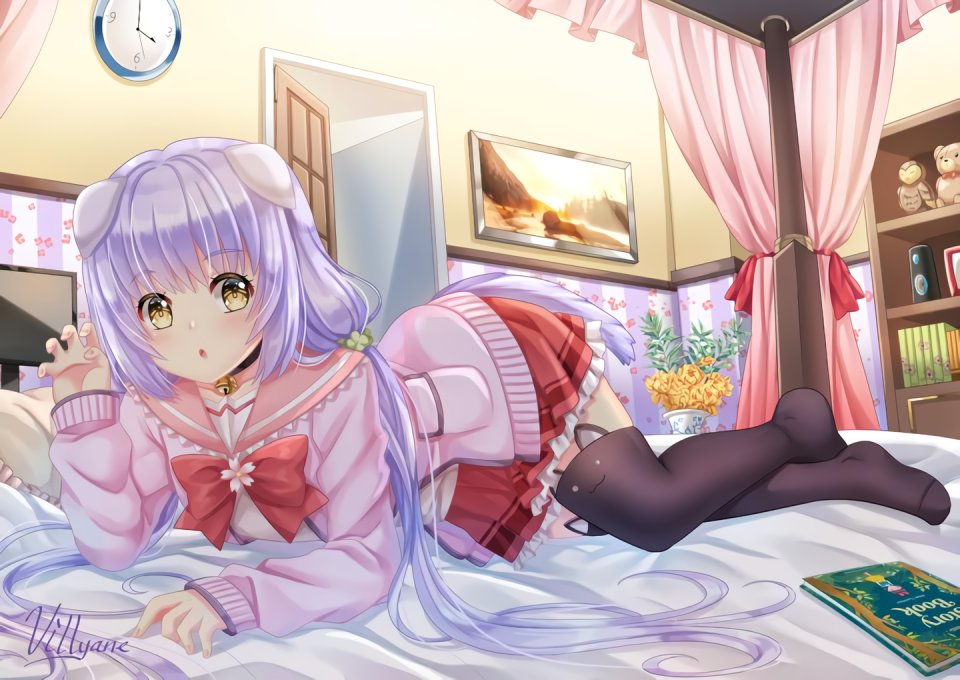 Villyane 原创 兽耳 铃 紫发 学校制服 黑丝 双马尾