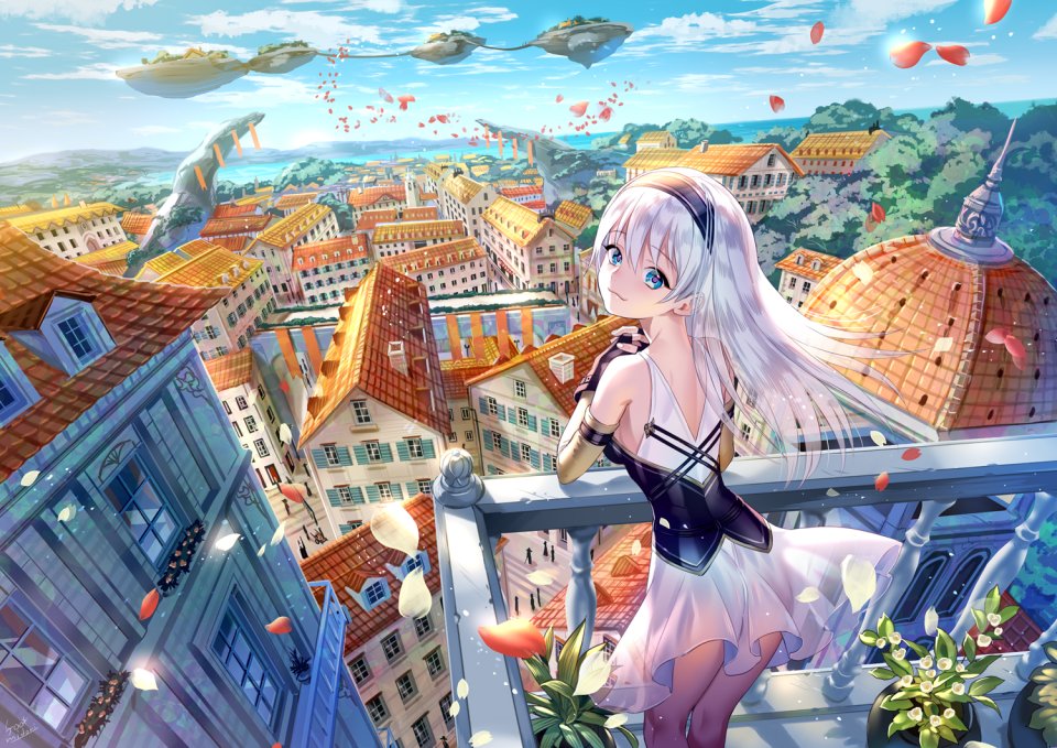 Foo_Midori 原创 连衣裙 长发 天空 白发