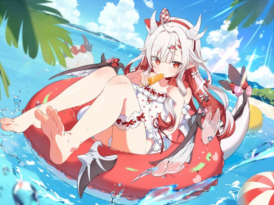 花冠あむる 独立虚拟YouTuber Kiya_Machi 水着 Holding 长发 视线正对 尖耳