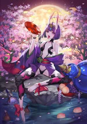 hayanpool,酒呑童子,Fate/GrandOrder,Fate系列,和服,视线正对,邪鬼,開いた口,紫色眼,紫发,短发,single