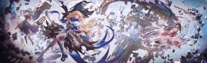博麗霊夢,河城にとり,雾雨魔理沙,东方Project,yasato,金发,青发,三股辫,披肩,手套,holding,灯笼,长发,仮面,開口,短裙,丝袜,超长发,黄色眼