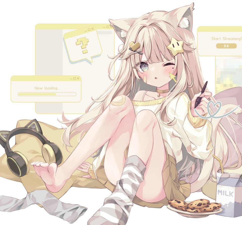 原创 Hoshi 兽耳 创可贴 脸红 猫耳 猫娘 猫尾