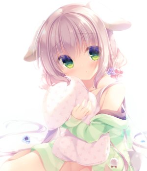 ゆき恵,原创,兽耳,前发,露肩,茶发,绿色眼,发饰,长发,长袖,视线正对,坐姿,single,双马尾,超长发,白背景