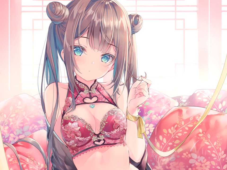 みわべさくら 原创 脸红 Bra 胸部 茶发 汉服 Cleavage