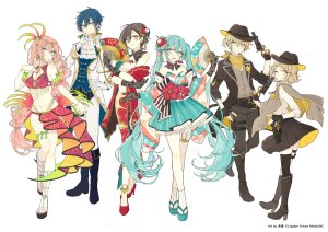 akakura,初音ミク,鏡音レン,鏡音リン,KAITO,巡音ルカ,MEIKO,VOCALOID,汉服,手套,和服,露脐