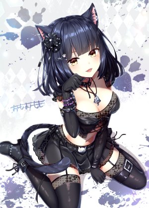 omoomomo,兽耳,cleavage,猫耳,Stockings,黑丝