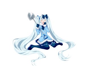 初音ミク,雪ミク,VOCALOID,mizuamemochimochi,全身,长发,開いた口,缎带,坐姿,短裙,笑顔,黑丝,双马尾,白背景,雪ミク2012