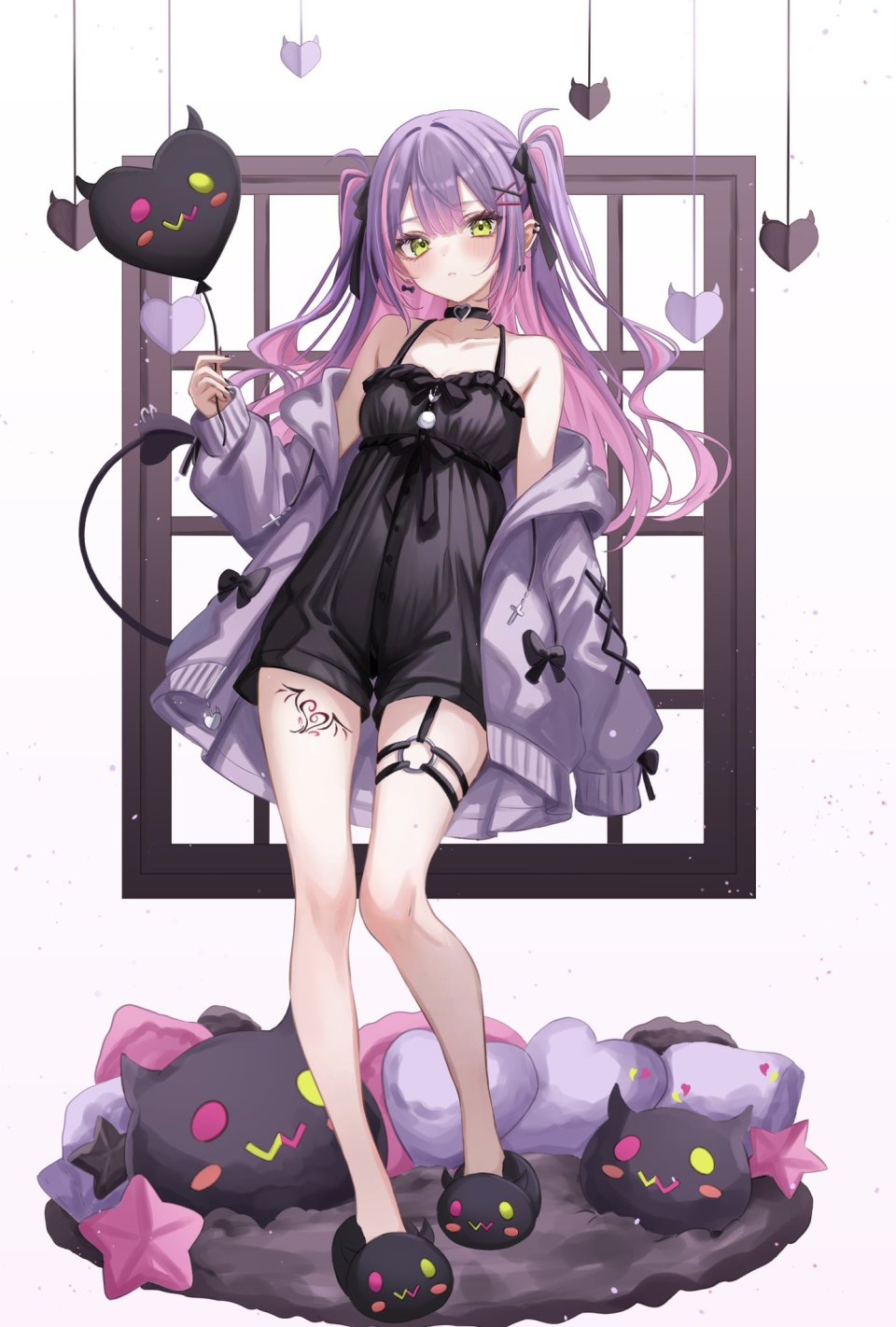 常暗トワ Hololive Sa-ya2 Breasts 项圈 恶魔娘 全身 绿色眼