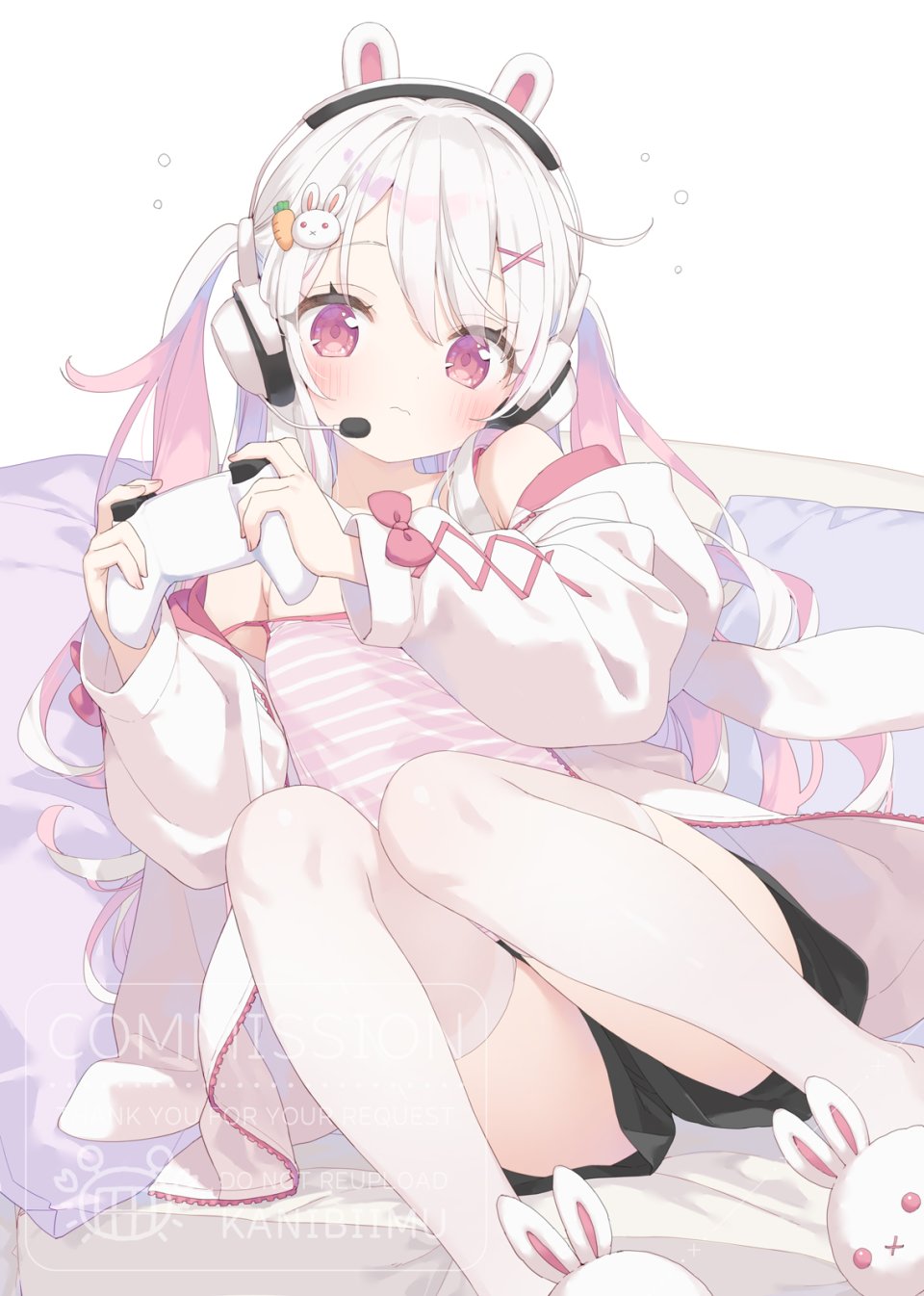 原创 Peko 兽耳 脸红 发饰 耳机 Holding 长发