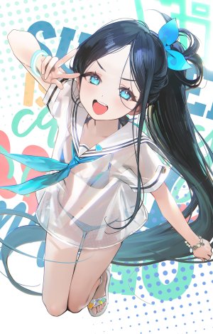 drive_shot,天童有鈴,蔚蓝档案,水着,光晕,萝莉,看穿,制服,泳装