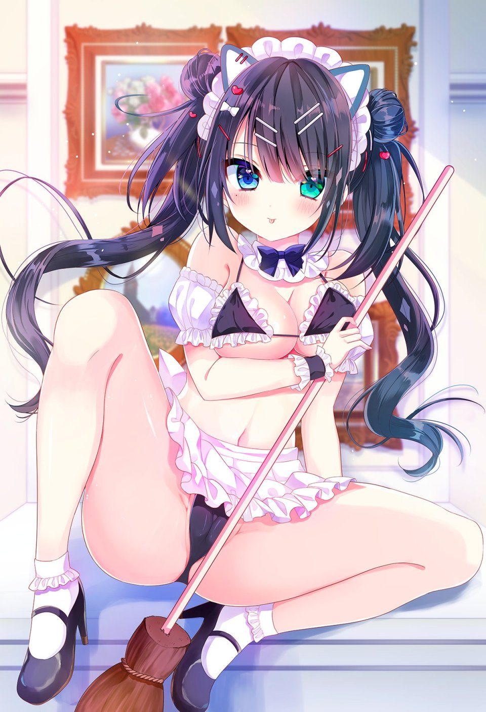 原创 師走ほりお 兽耳 露肩 水着 黑发 碧眼 脸红