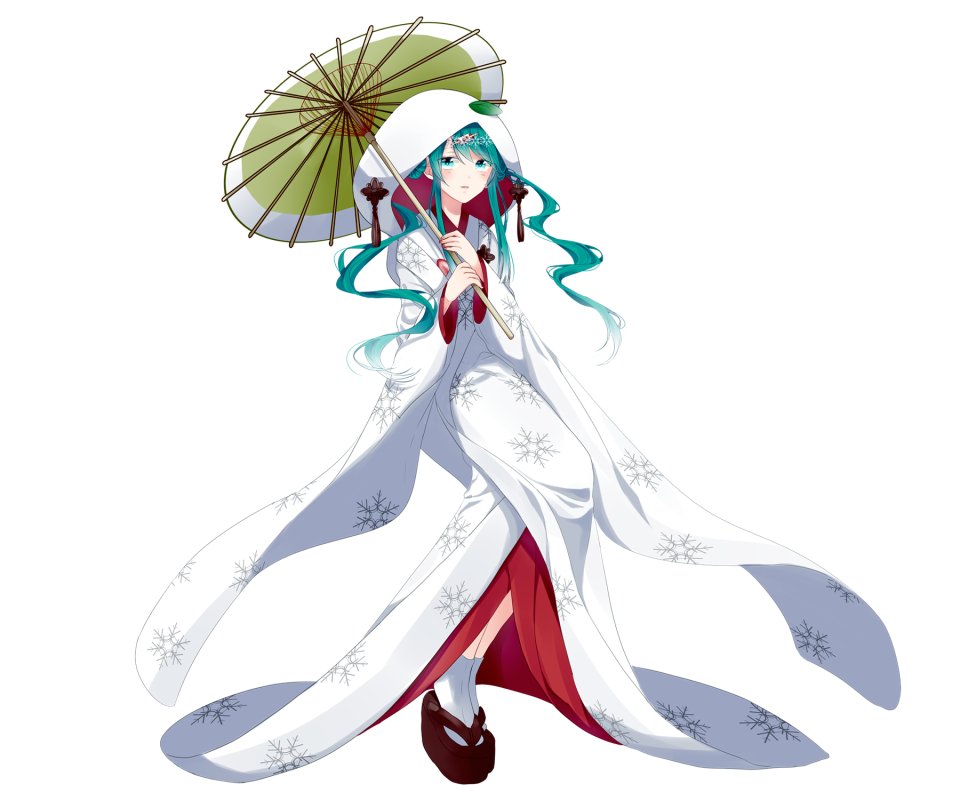 初音ミク 雪ミク VOCALOID Mizuamemochimochi 全身 Holding 和服 Leaf