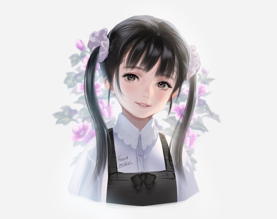 Foo_Midori 原创 黑发 棕色眼 グレイ 萝莉 长发 双马尾