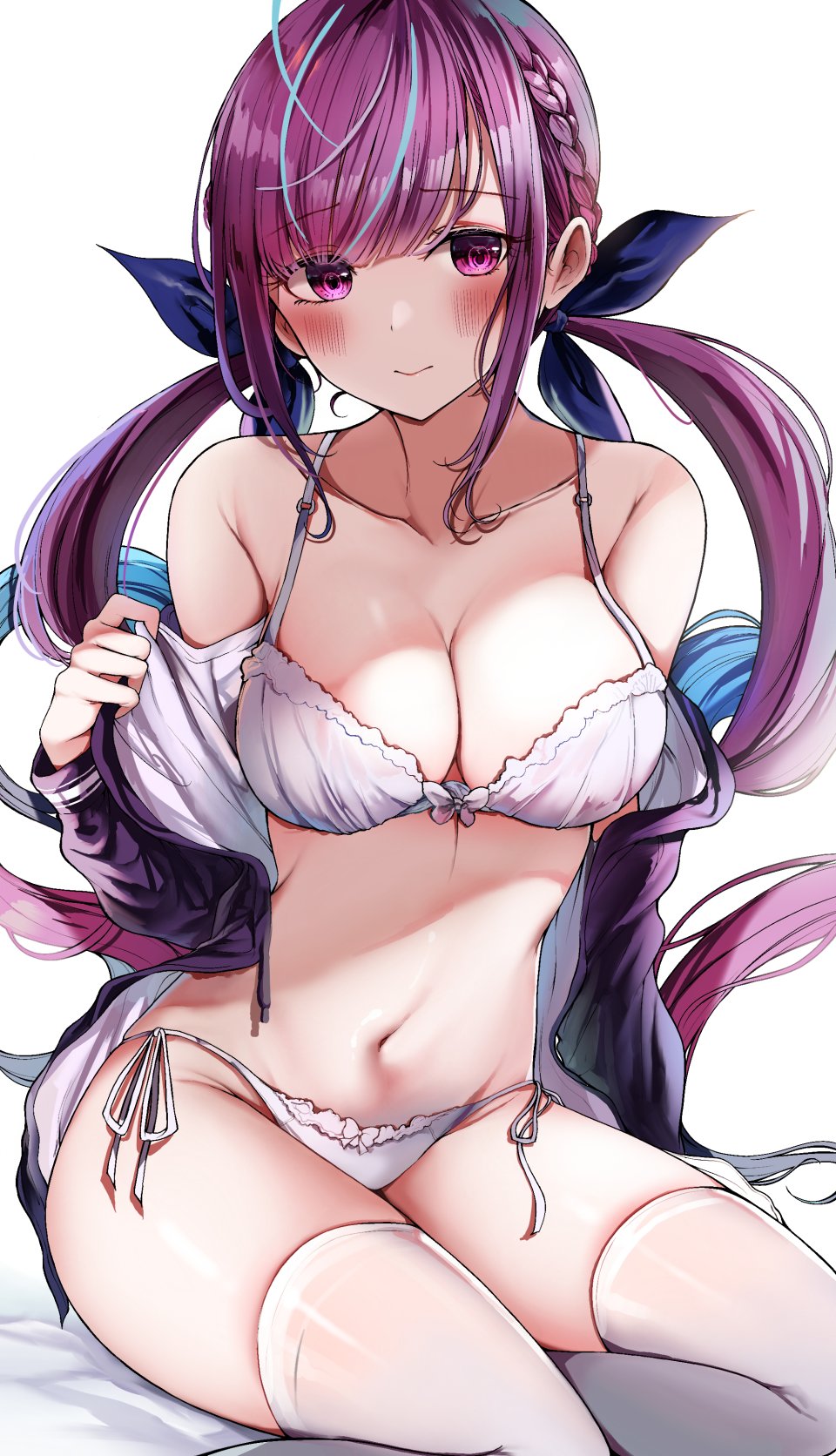 Sak 湊あくあ Hololive Bra Cleavage 胖次 黑丝