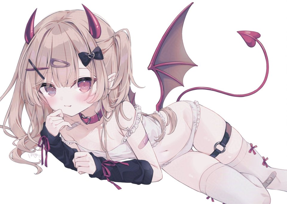 原创 Hoshi 创可贴 露肩 脸红 茶发 项圈 恶魔娘