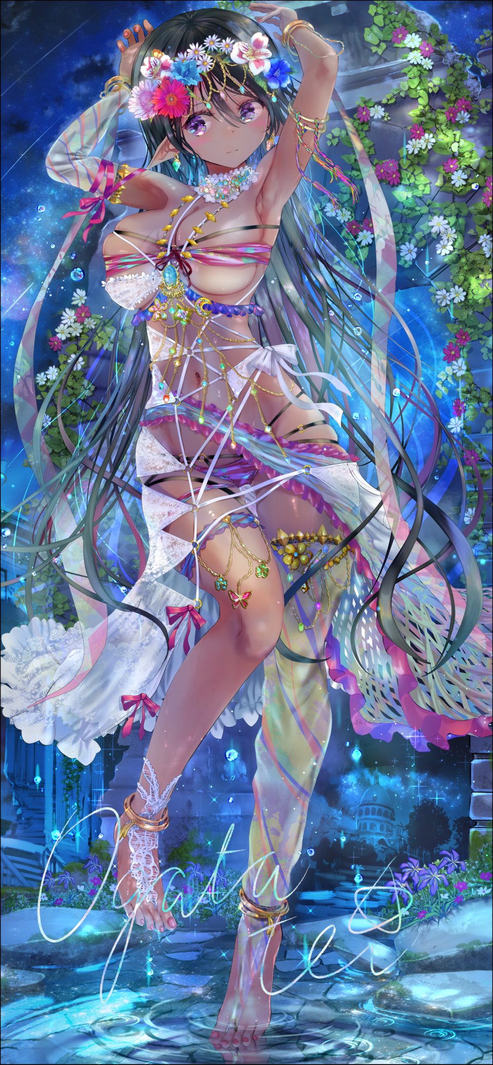 原创 緒方てい 黑发 手镯 Breasts 长发 露脐 尖耳