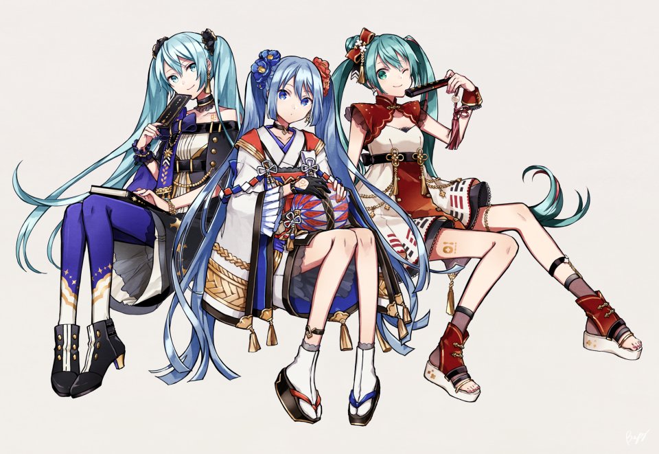 Buzz 初音ミク VOCALOID 碧眼 青发 汉服 项圈 连衣裙